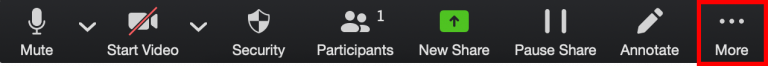 While sharing your screen, click More in the toolbar.
