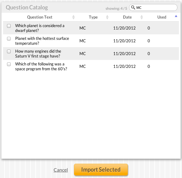 importing questions