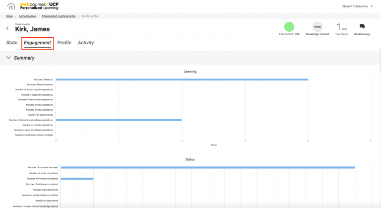 To see information specific to one module, click the Engagement tab.