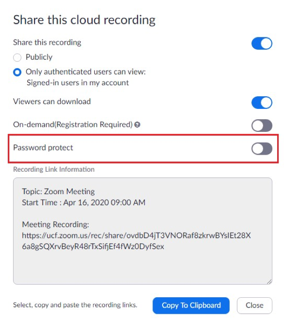 Turn off the Password protect option.