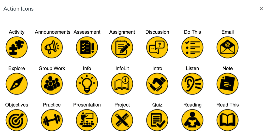 List of action icons