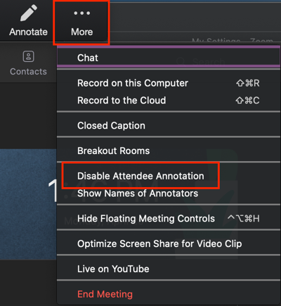 Click Disable Attendee Annotation.