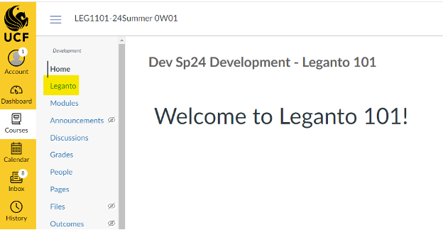 Shows where the Leganto link should be located in your course navigation menu.