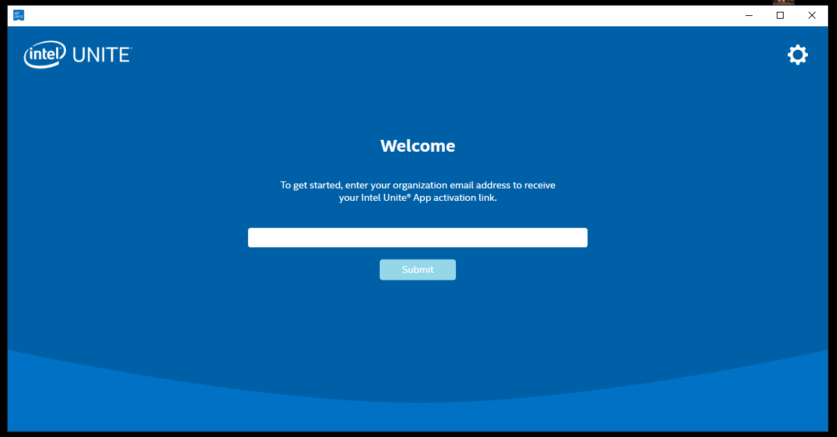 Welcome interface for Intel Unite with email input