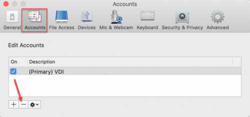 Remove VDI account from Accounts in System Preferences 