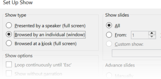 Under Show Type, click Browsed by an individual (window) 