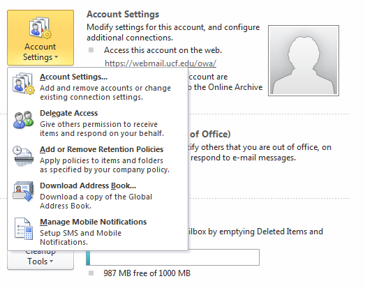Clicking on Account Settings from the File Menu