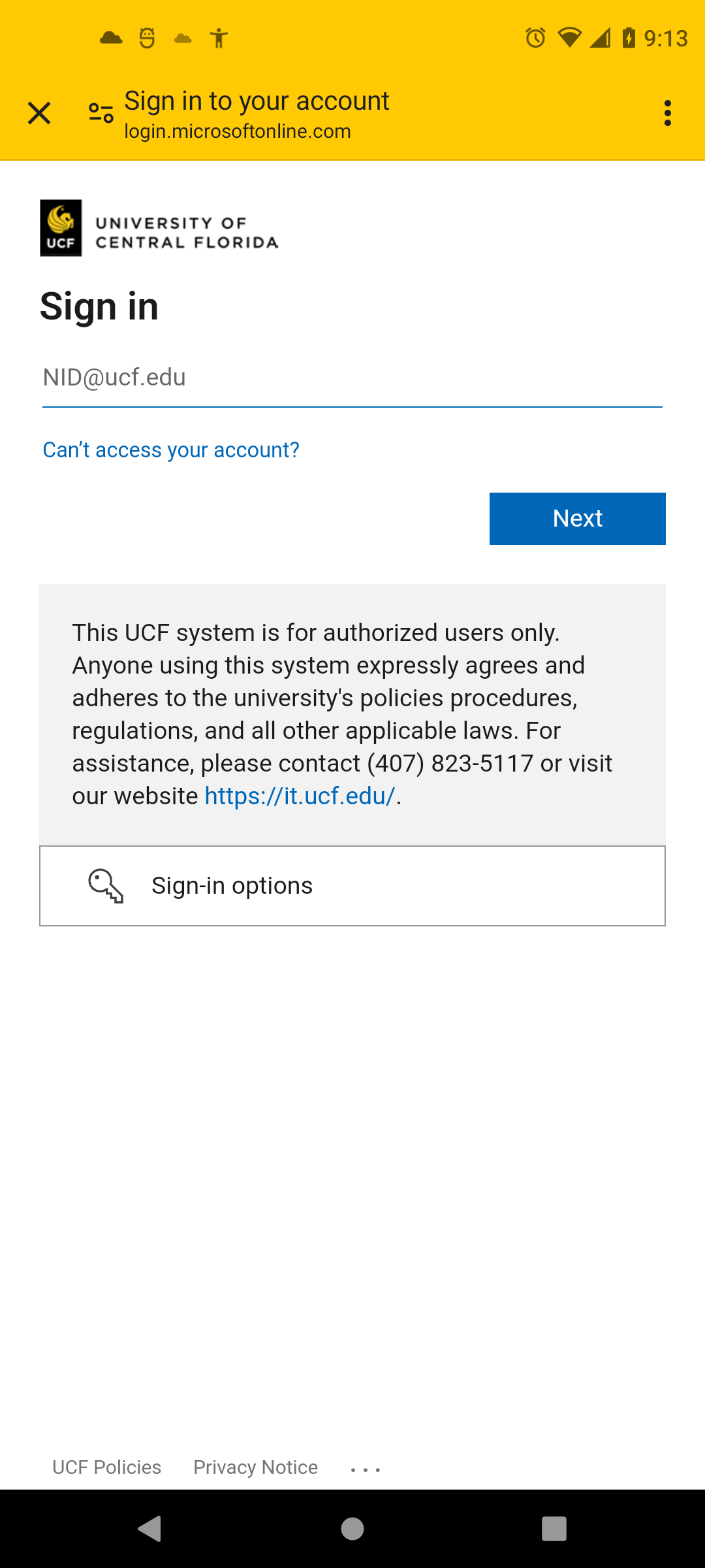 UCF Here Authenticate