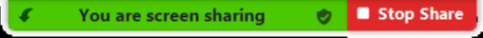 When a window is being “shared” in Zoom (i.e. recorded), the Zoom control bar will minimize and move to the top of the screen. Hover over the minimized control bar to reveal the full set of Zoom controls.