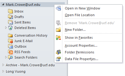 Mail view after right-click
