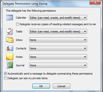 Delegate Permissions Window