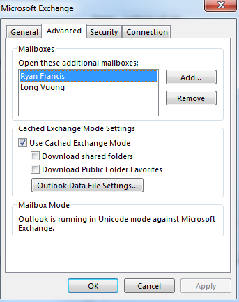 Advanced Settings tab in Account Settings