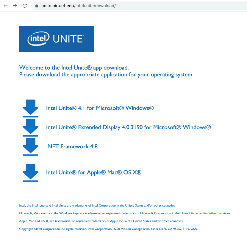 intel unite download page